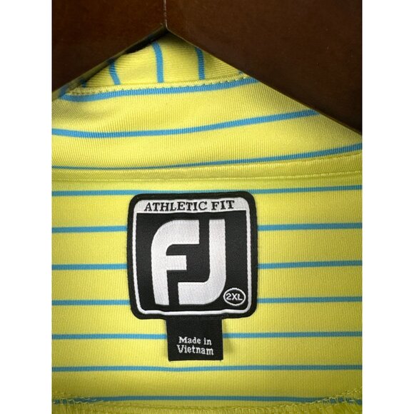 Men’s FootJoy 2XL Neon Yellow and Blue Striped Golf Shirt - Picture 6 of 7